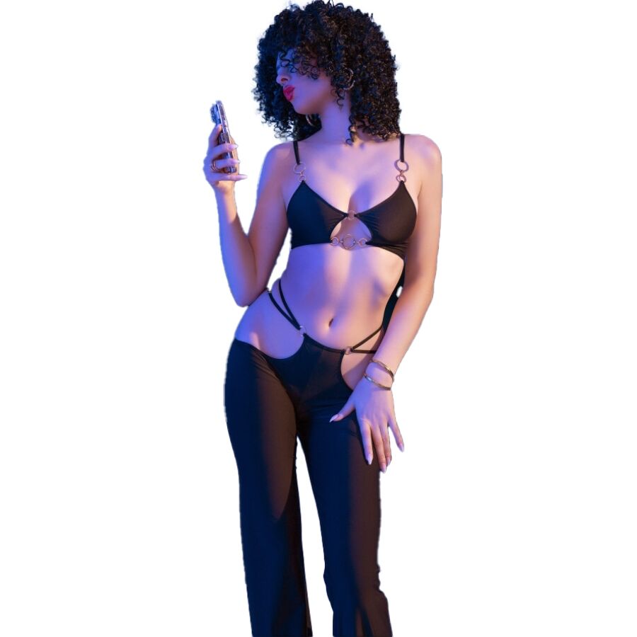 CHILIROSE - CR 4851 SET TOP E LEGGINGS NERI CON ACCESSORI DORATI S – Insieme sexy della biancheria – foto 4