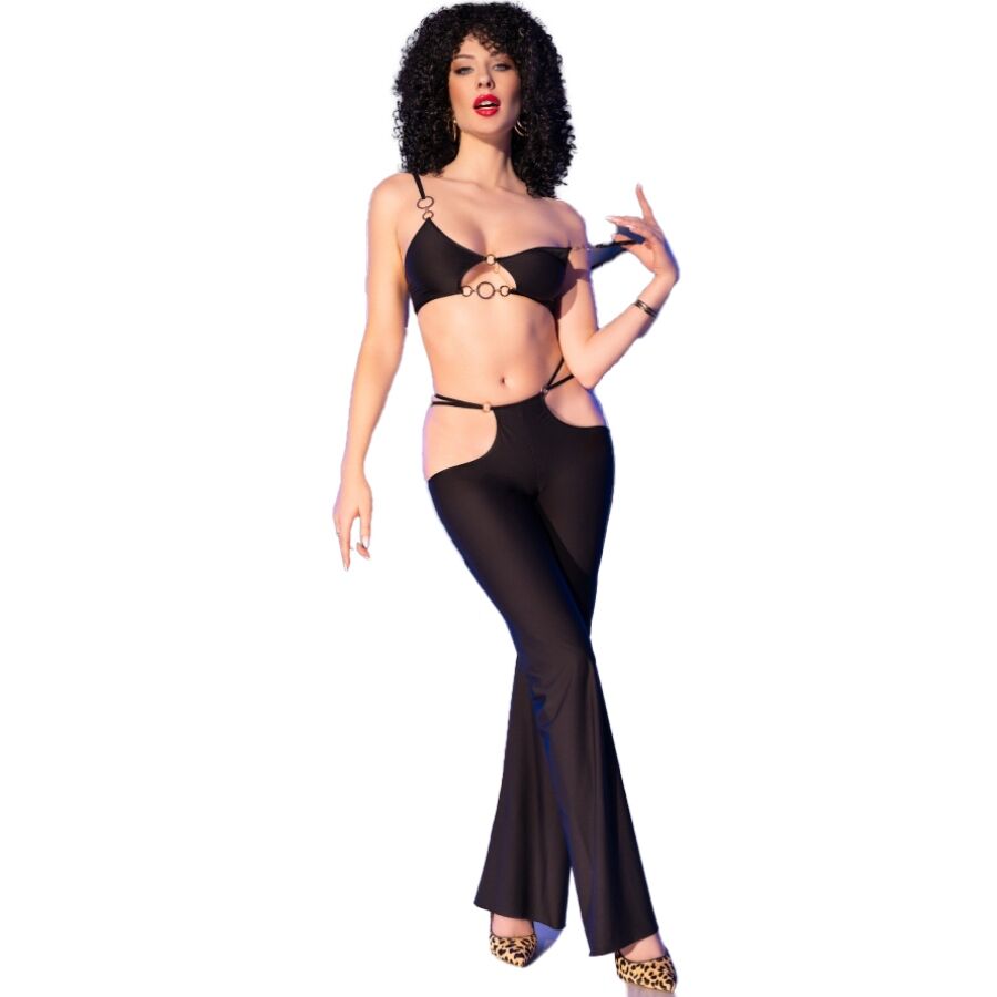 CHILIROSE - CR 4851 SET TOP E LEGGINGS NERI CON ACCESSORI DORATI M – Insieme sexy della biancheria – foto 3