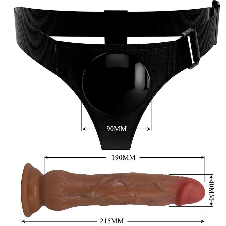 PRETTY LOVE - KYTON UNIVERSAL HARNESS SLIP CON DILDO SQUIRTING 19 CM MULATO – Imbracature senza vibrazioni – foto 7