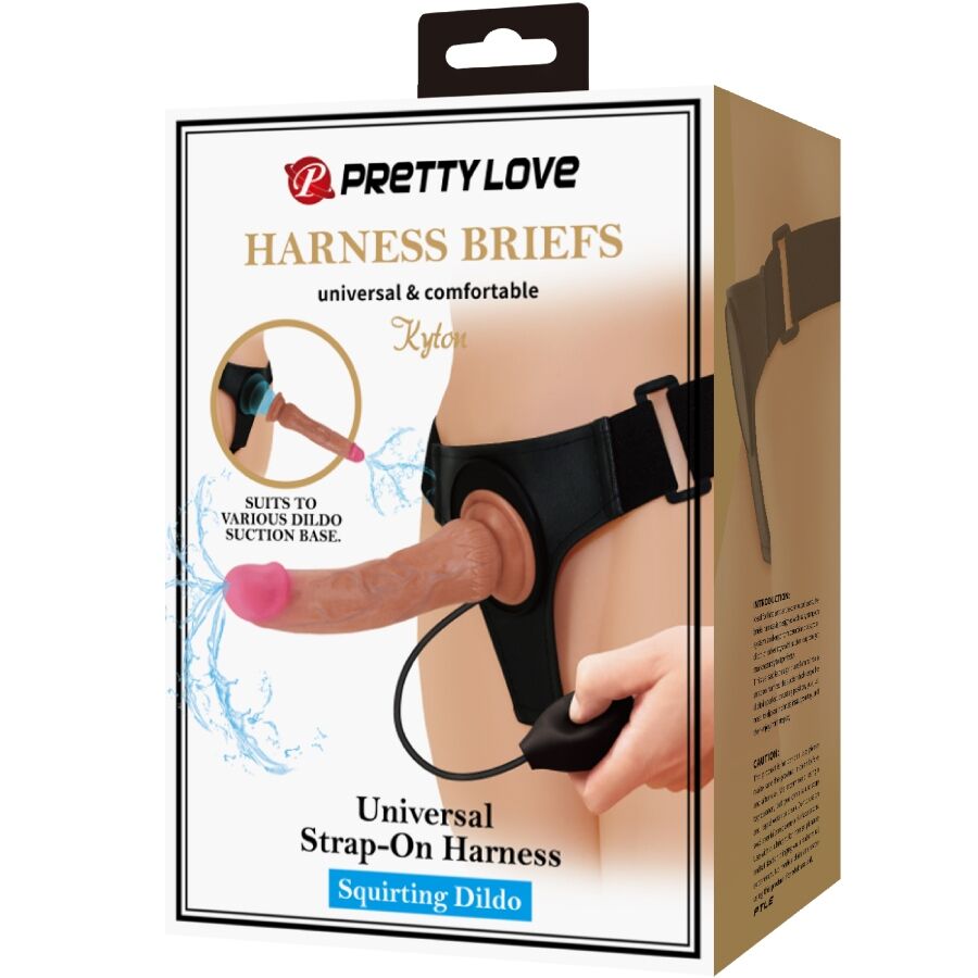 PRETTY LOVE - KYTON UNIVERSAL HARNESS SLIP CON DILDO SQUIRTING 19 CM MULATO – Imbracature senza vibrazioni – foto 8