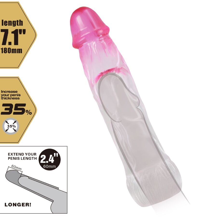 PRETTY LOVE - NERON REALISTICO 6 CM GUAINA DI ALLARGAMENTO PER PENE ROSA – Copri pene con estensione – foto 5