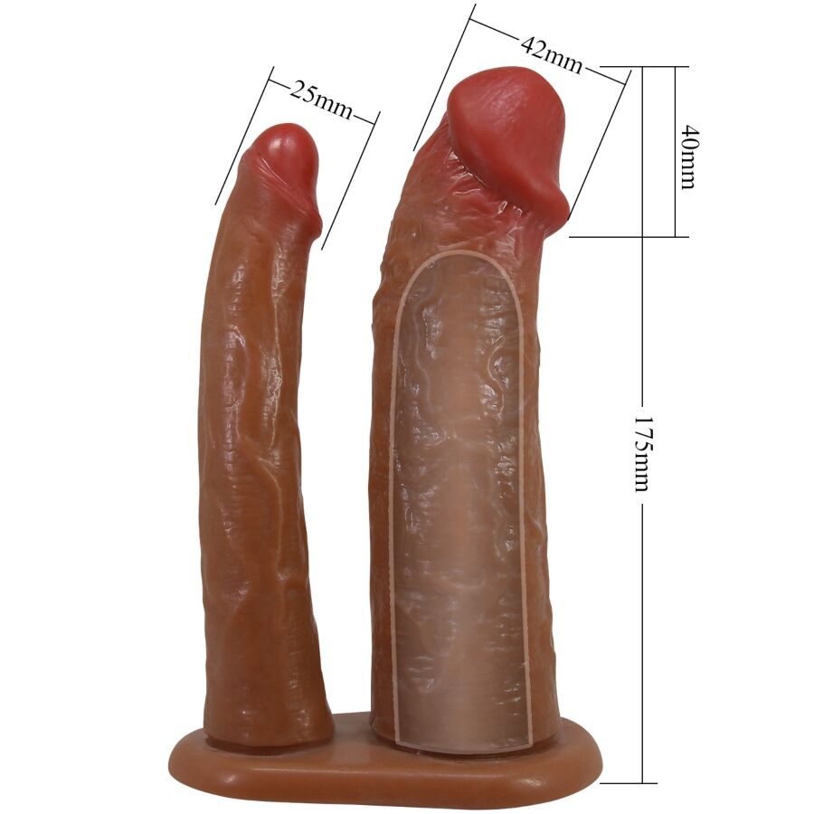PRETTY LOVE - YAIRON DOPPIO GUAINA PER PENE CON ESTENSIONE 4 CM MULATTO – Copri pene con estensione – foto 5