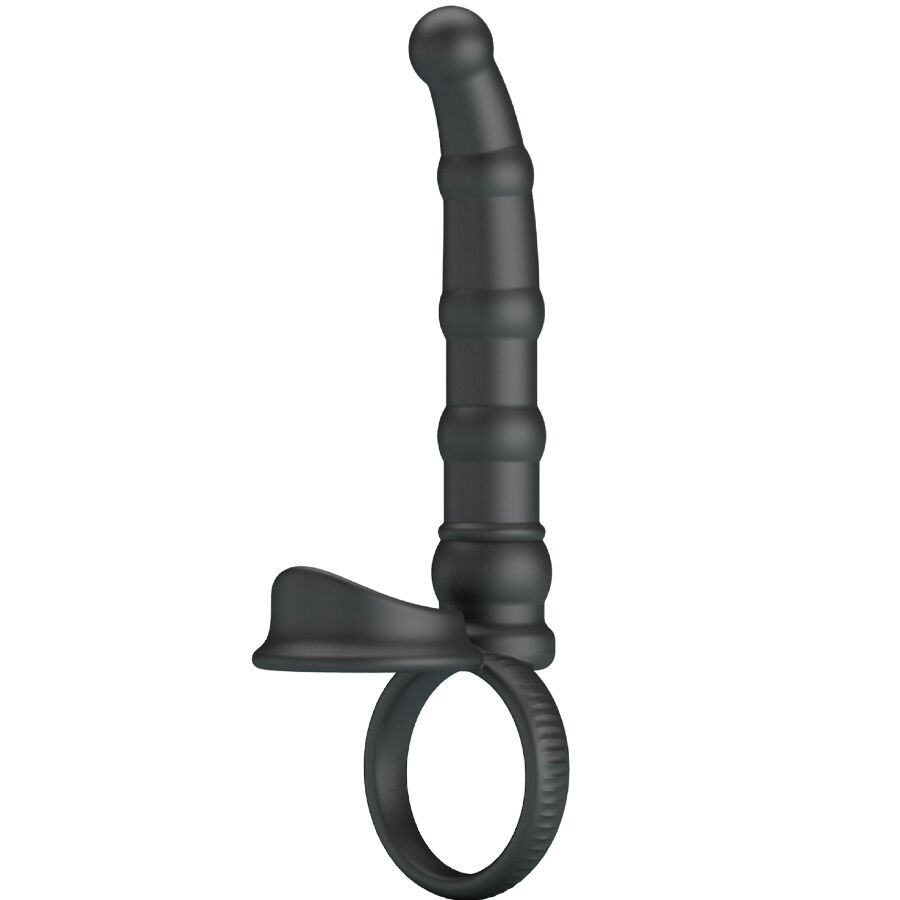 PRETTY LOVE - TATUM ANELLO PER PENE VIBRANTE CON TAPPO 10 VIBRAZIONI NERO – Anelli a doppia penetrazione