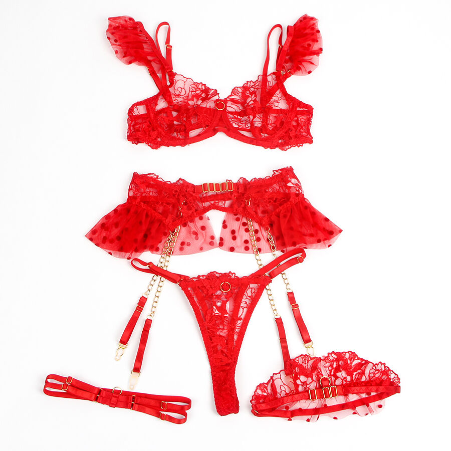 SUBBLIME - 957506 COMPLETO REGGISENO E GIARRETTIERA IN PIZZO ROSSO S/M – Insieme sexy della biancheria – foto 3