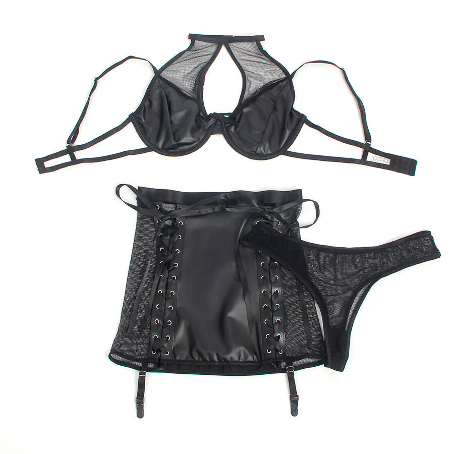 SUBBLIME - 957582 SET REGGISENO E GONNA IN PELLE NERO S/M – Insieme sexy della biancheria – foto 4