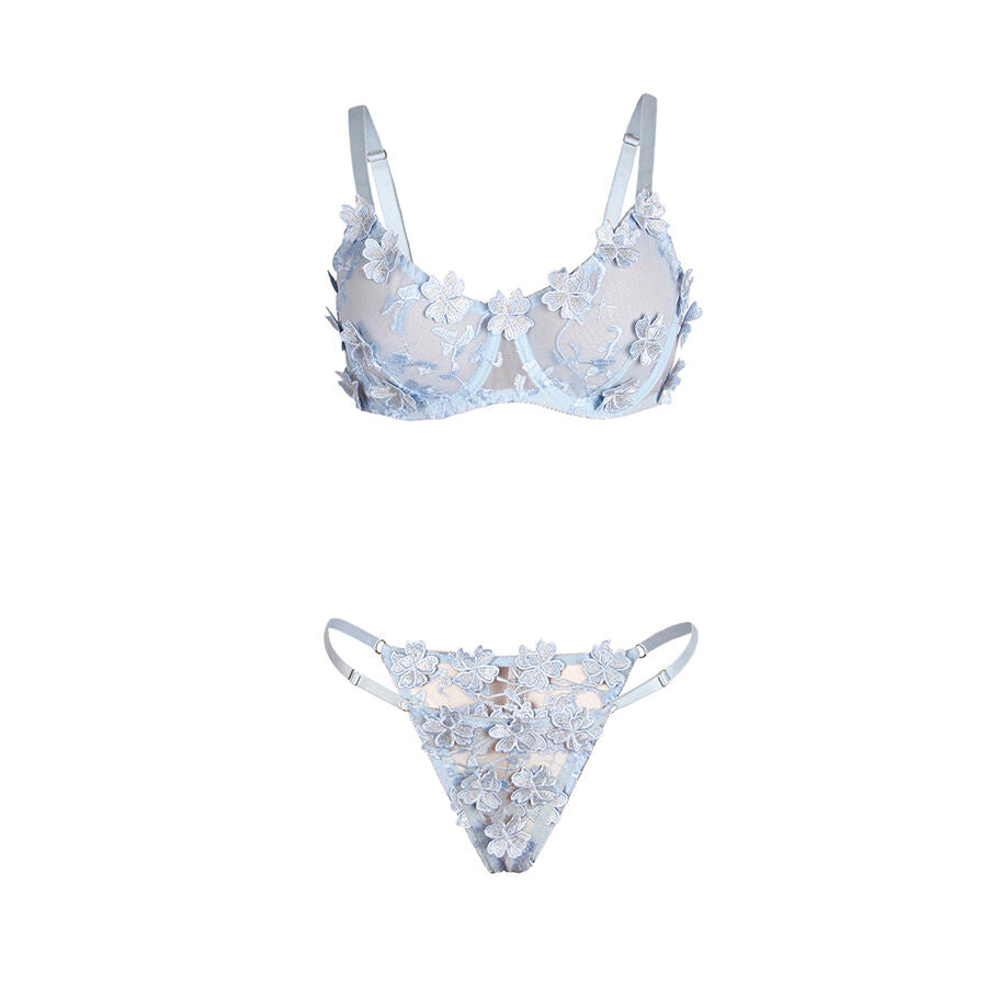 SUBBLIME - 957629 COMPLETO REGGISENO E SLIP RICAMATI A FIORI AZZURRO CIELO S/M – Insieme sexy della biancheria – foto 5