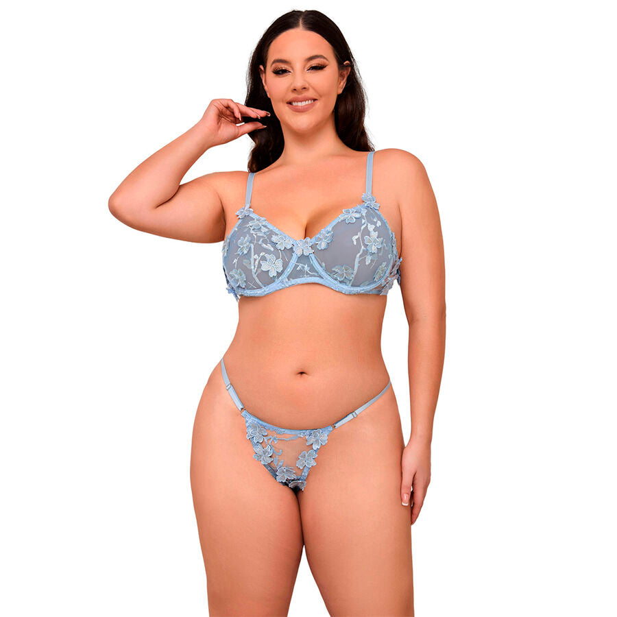 SUBBLIME - 957636 COMPLETO REGGISENO E SLIP RICAMATI A FIORI AZZURRO CIELO L/XL – Insieme sexy della biancheria – foto 2