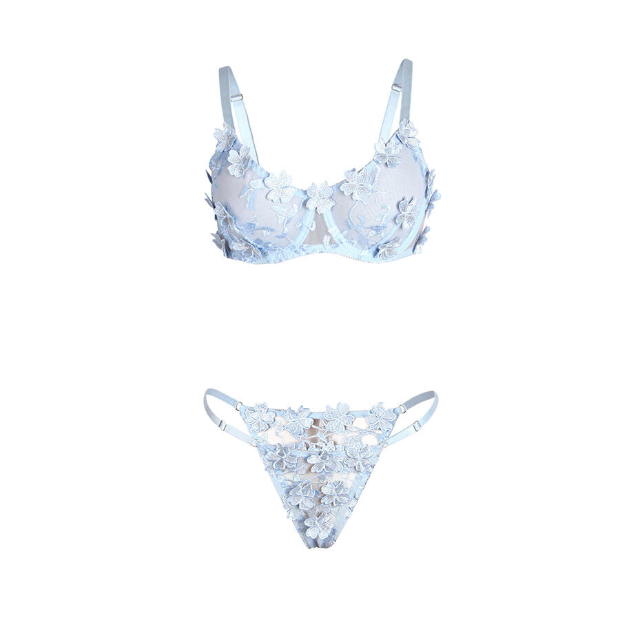 SUBBLIME - 957636 COMPLETO REGGISENO E SLIP RICAMATI A FIORI AZZURRO CIELO L/XL – Insieme sexy della biancheria – foto 5