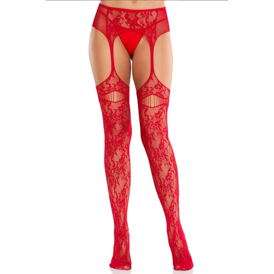 LEG AVENUE - CALZE IN PIZZO CON GIARRETTIERE ROSSE – Calze giarrettiera