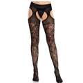 LEG AVENUE - CALZE IN PIZZO FLOREALE CON GIARRETTIERE UNITED BLACK – Calze giarrettiera