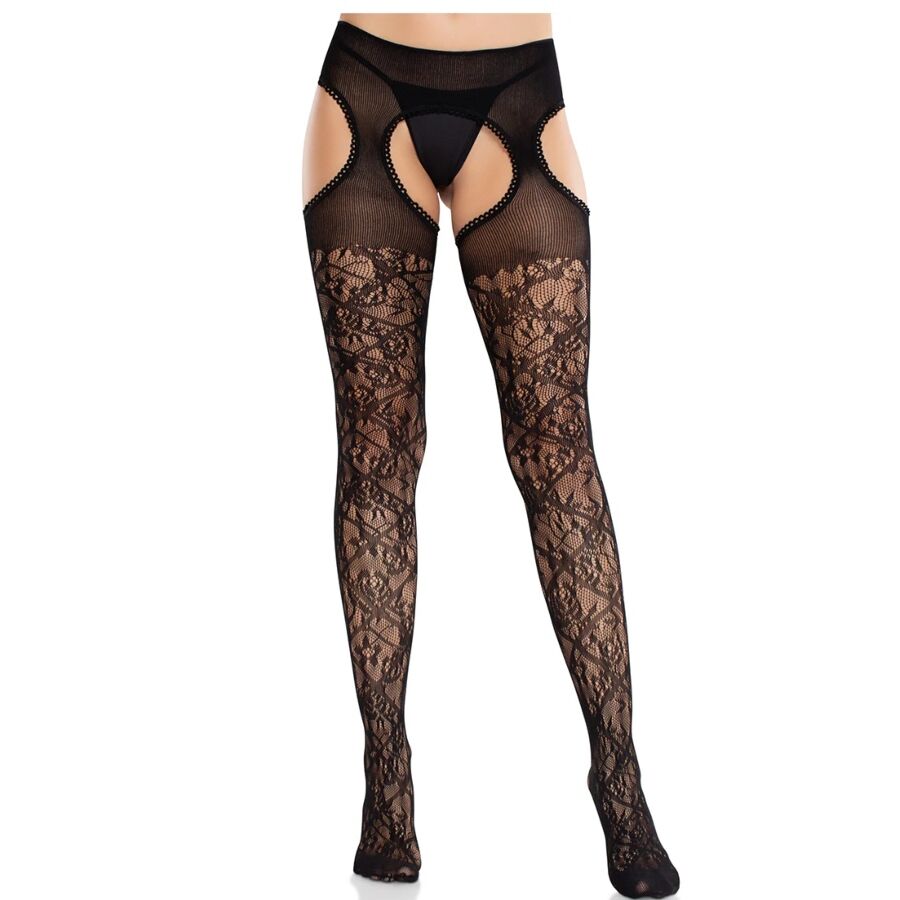 LEG AVENUE - CALZE IN PIZZO FLOREALE CON GIARRETTIERE UNITED BLACK – Calze giarrettiera