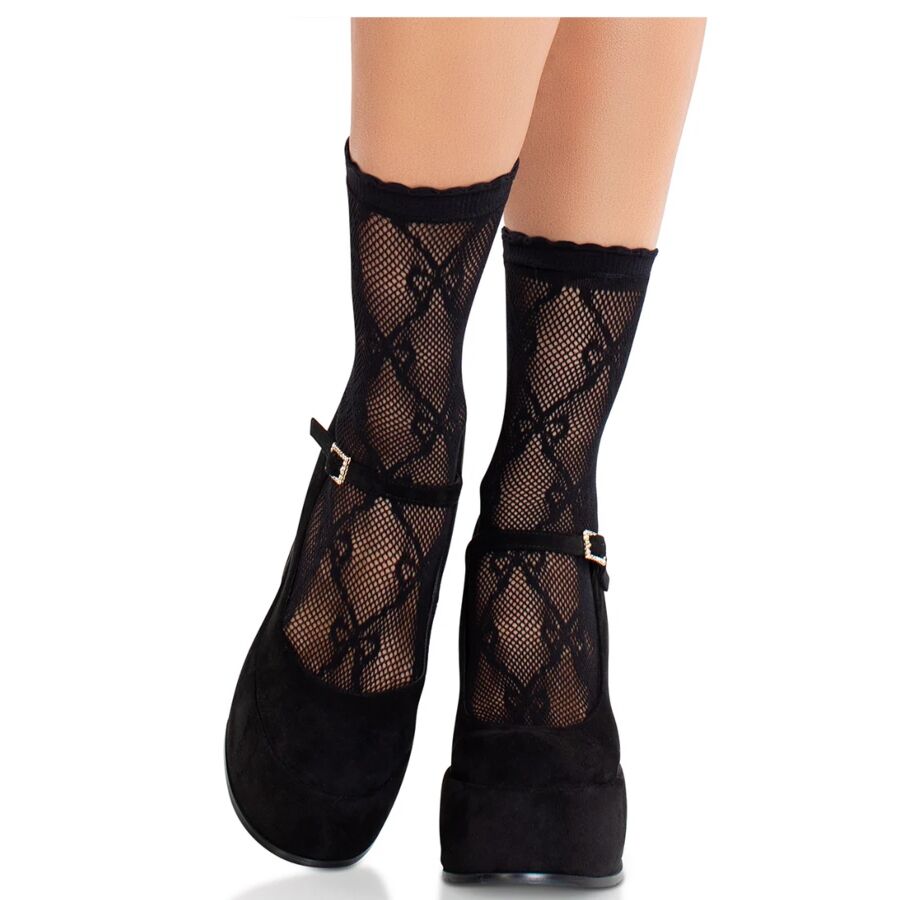 LEG AVENUE - CALZINI IN PIZZO CON FIOCCO IN PIZZO NERO – Calzini