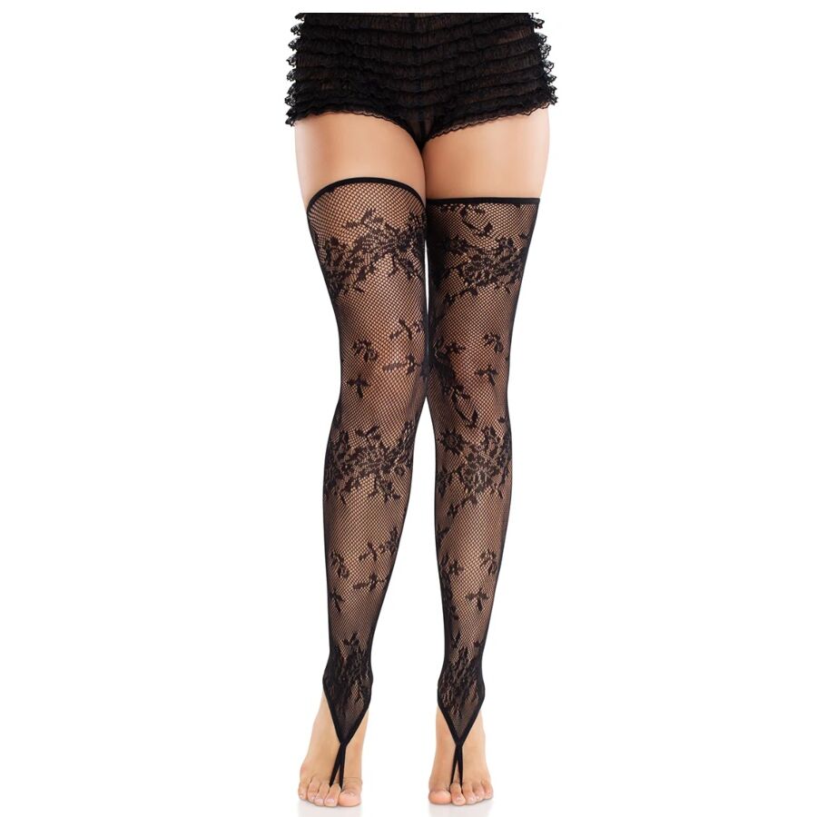LEG AVENUE - CALZE SENZA PIEDE IN PIZZO FLOREALE NERE – Calzini