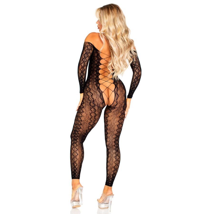 LEG AVENUE - BODYSTOCKING SENZA CAVALLO IN PIZZO SERPENTE ESOTICO NERO – Bodystocking – foto 2