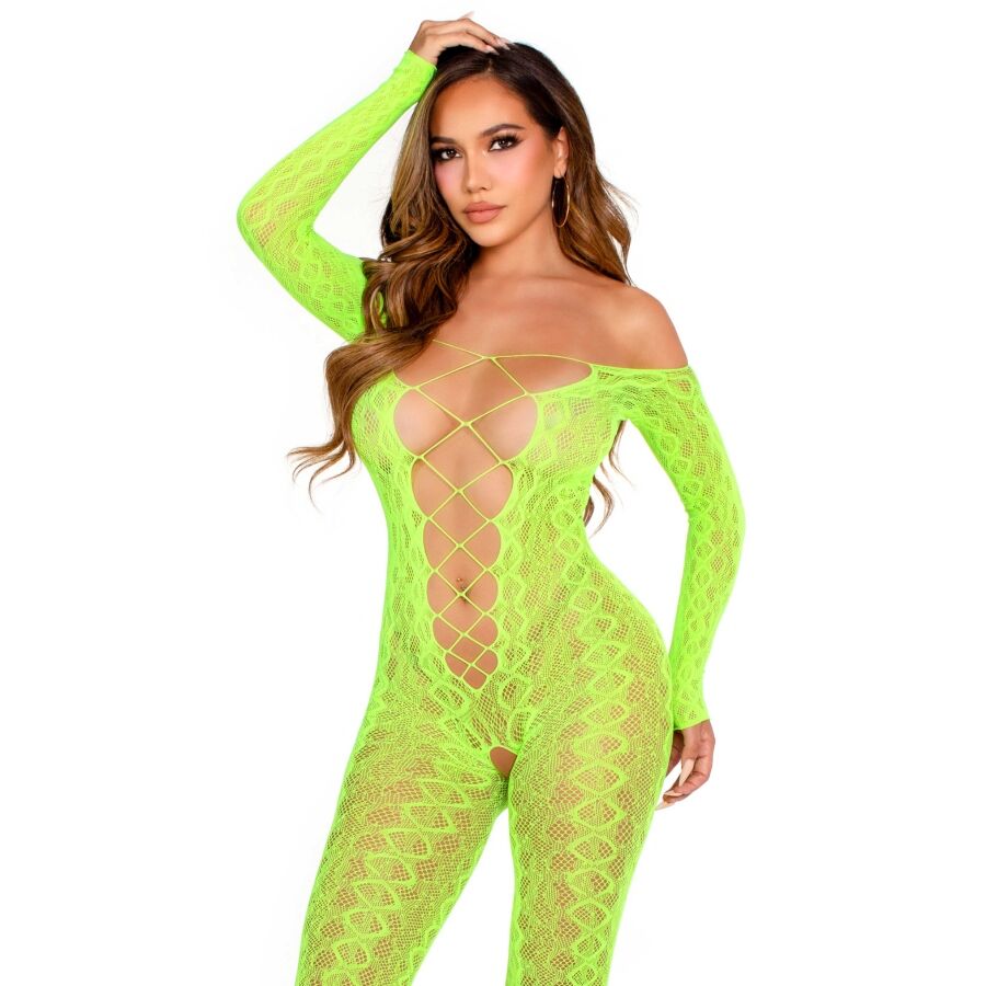 LEG AVENUE - BODYSTOCKING SENZA CAVALLO EXOTIC SNAKE LACE NEON GREEN – Bodystocking