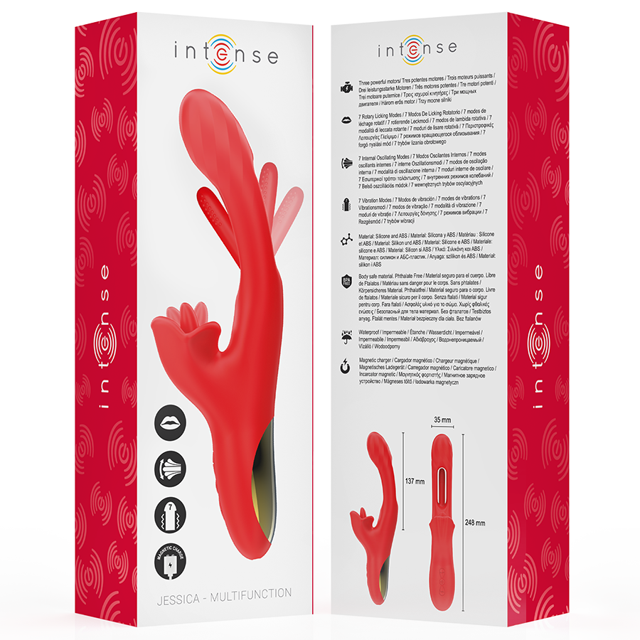INTENSE - JESSICA VIBRATORE MULTIFUNZIONE STIMOLAZIONE CLITORIDE 24,8 CM ROSSO – Vibratori di coniglio – foto 8