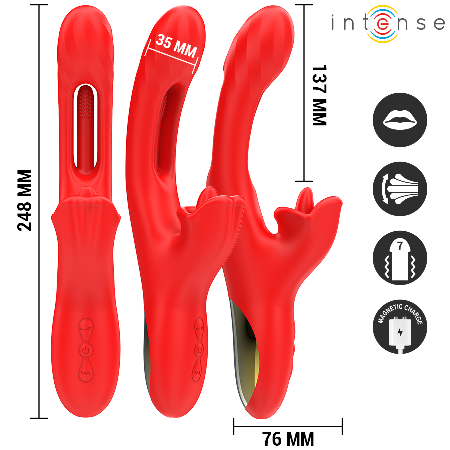 INTENSE - JESSICA VIBRATORE MULTIFUNZIONE STIMOLAZIONE CLITORIDE 24,8 CM ROSSO – Vibratori di coniglio – foto 3