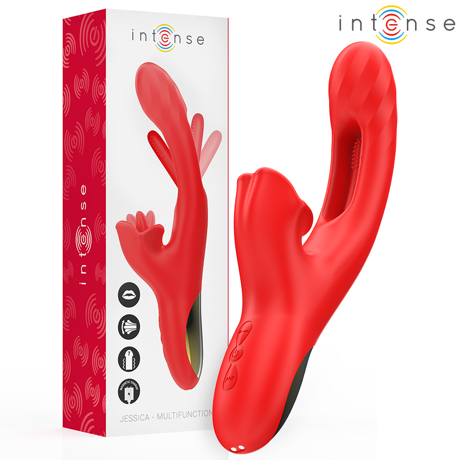 INTENSE - JESSICA VIBRATORE MULTIFUNZIONE STIMOLAZIONE CLITORIDE 24,8 CM ROSSO – Vibratori di coniglio