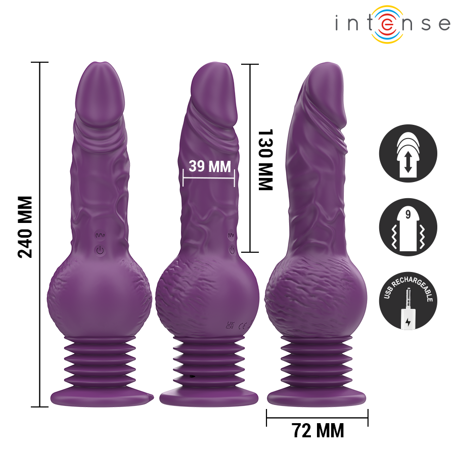 INTENSE - VIBRATORE MULTIFUNZIONE TATUM CON VIBRAZIONE SU E GIÙ 24 CM VIOLA – Vibratori HI-TECH – foto 3
