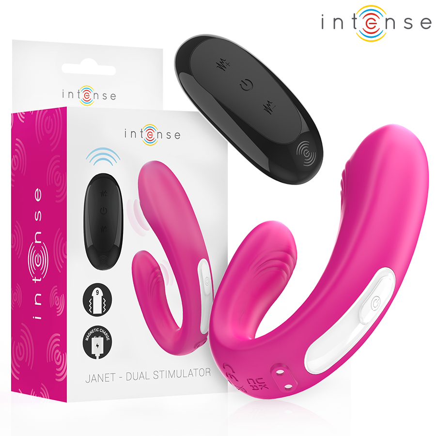 INTENSE - JANET DUAL STIMOLATORE E VIBRATORE A FORMA DI U CON TELECOMANDO ROSA – Vibratore per coppie UD