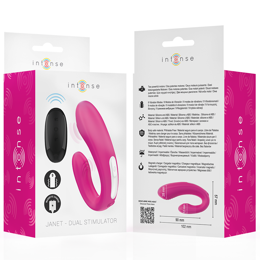 INTENSE - JANET DUAL STIMOLATORE E VIBRATORE A FORMA DI U CON TELECOMANDO ROSA – Vibratore per coppie UD – foto 7