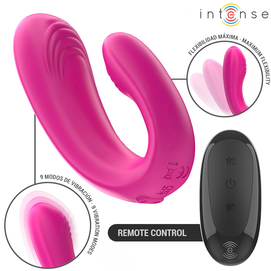 INTENSE - JANET DUAL STIMOLATORE E VIBRATORE A FORMA DI U CON TELECOMANDO ROSA – Vibratore per coppie UD – foto 2