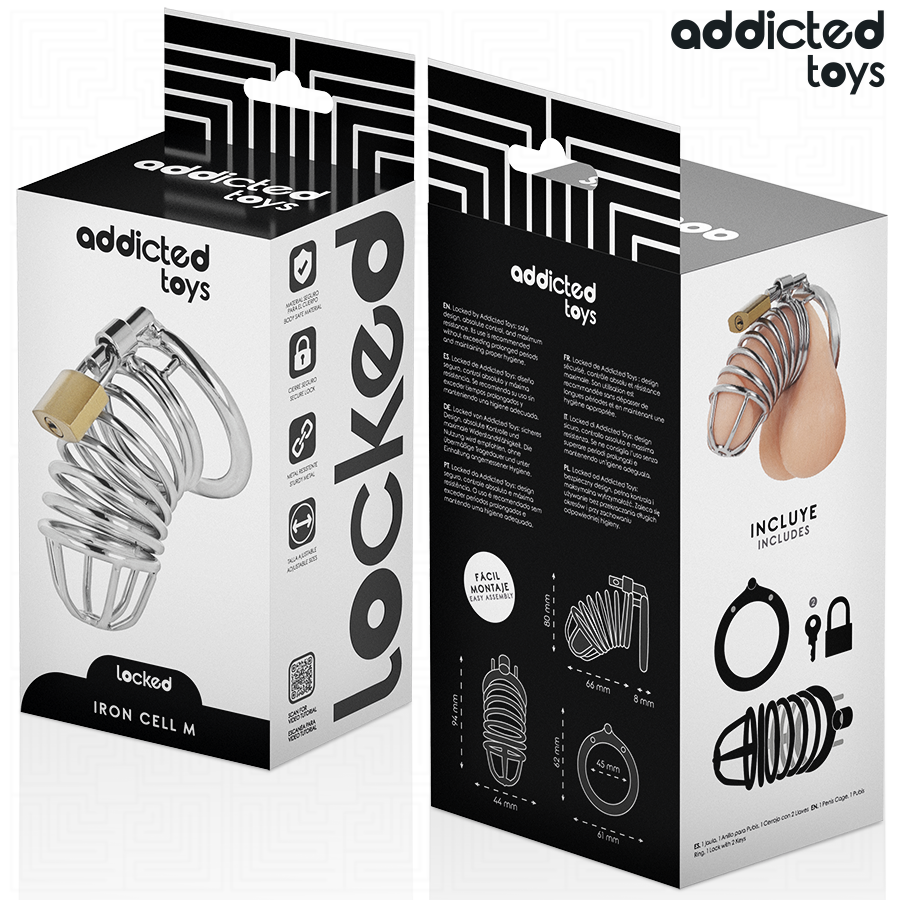 ADDICTED TOYS LOCKED - GABBIA PER PENE IN METALLO CON CELLULE DI FERRO TAGLIA M – Gabbie per pene BDSM – foto 6