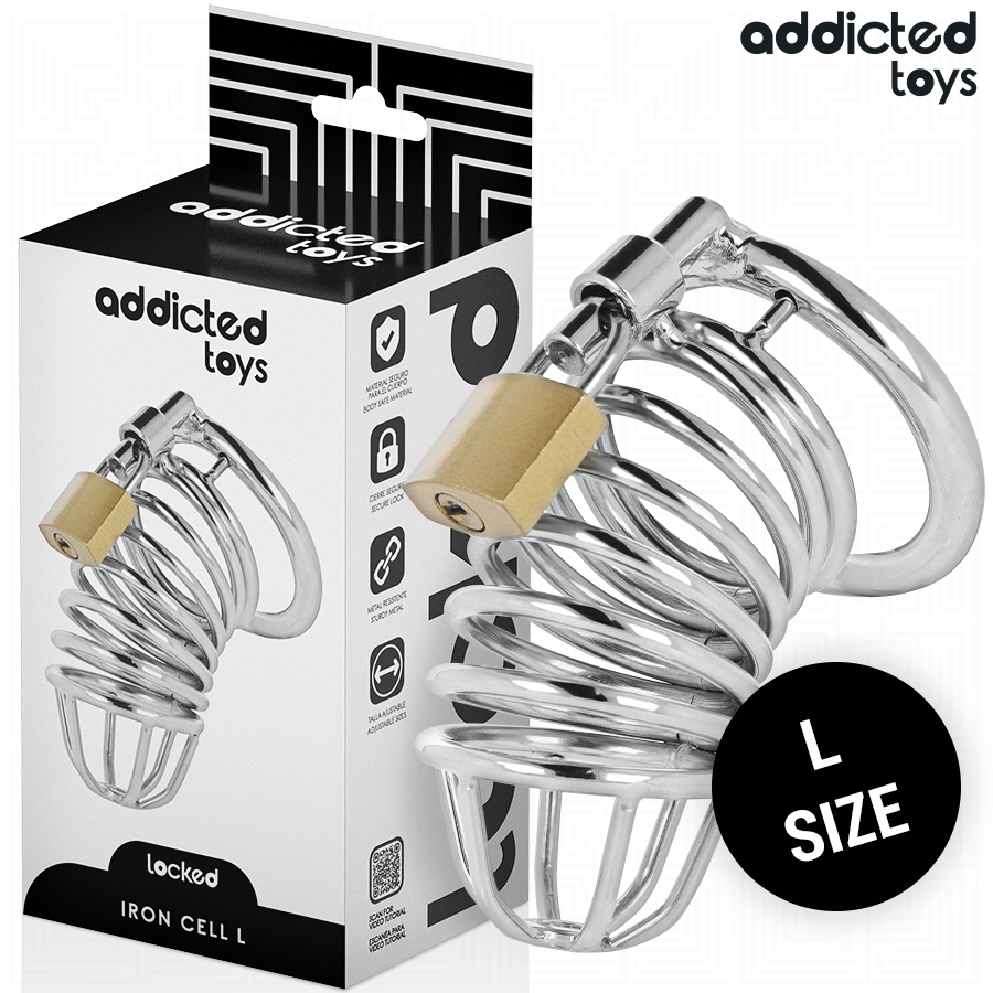 ADDICTED TOYS LOCKED - GABBIA PER PENE IN METALLO CON CELLULE DI FERRO 5 CM TAGLIA L – Gabbie per pene BDSM – foto 2