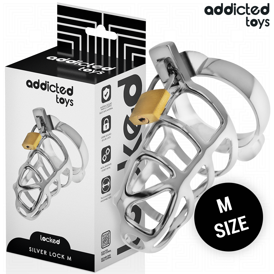 ADDICTED TOYS LOCKED - GABBIA PER PENE CON SERRATURA IN ARGENTO TAGLIA M – Gabbie per pene BDSM