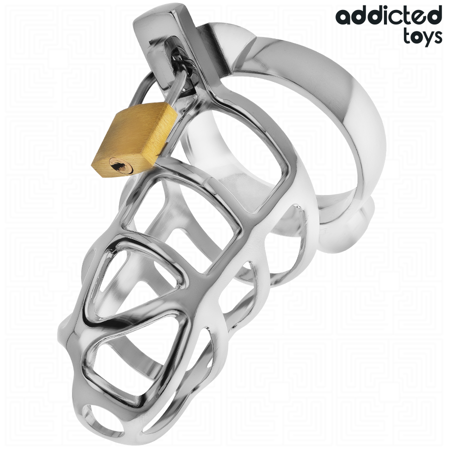 ADDICTED TOYS LOCKED - GABBIA PER PENE IN METALLO CON BLOCCAGGIO ARGENTO TAGLIA S – Gabbie per pene BDSM – foto 3