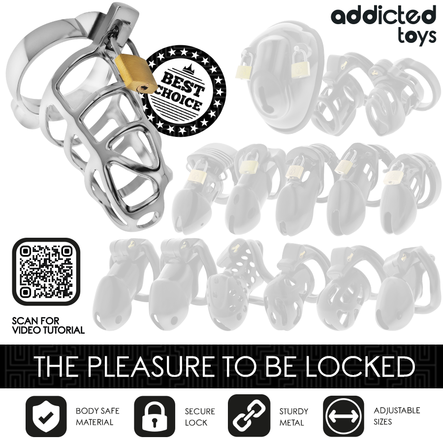 ADDICTED TOYS LOCKED - GABBIA PER PENE IN METALLO CON BLOCCAGGIO ARGENTO TAGLIA S – Gabbie per pene BDSM – foto 7
