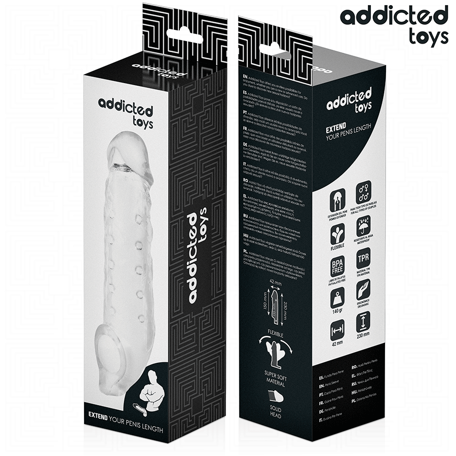 ADDICTED TOYS - GUAINA PER PENE TRASPARENTE TAGLIA M 27 CM – Copri pene con estensione – foto 7