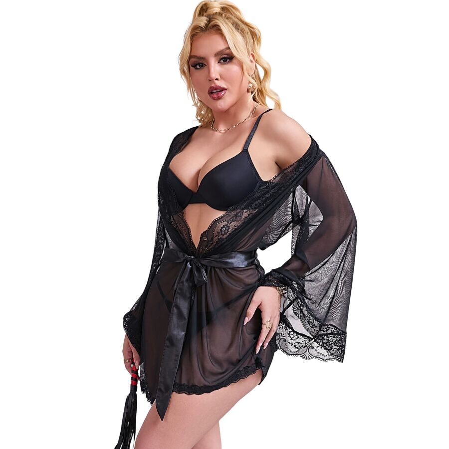 SUBBLIME - VESTAGLIA IN TESSUTO TRASPARENTE CON DETTAGLI IN PIZZO NERO L/XL – Vestaglia – foto 4