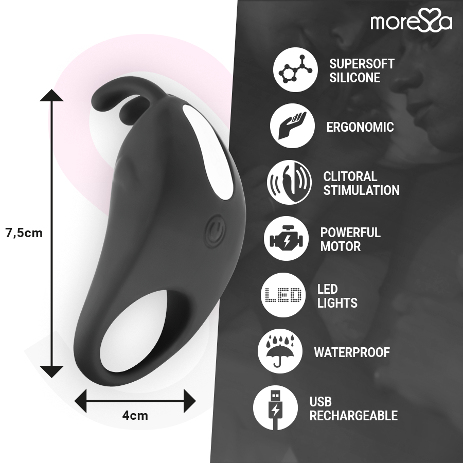 MORESSA - BRAD PREMIUM SILICONE RICARICABILE NERO – Cockring con vibrazione – foto 4