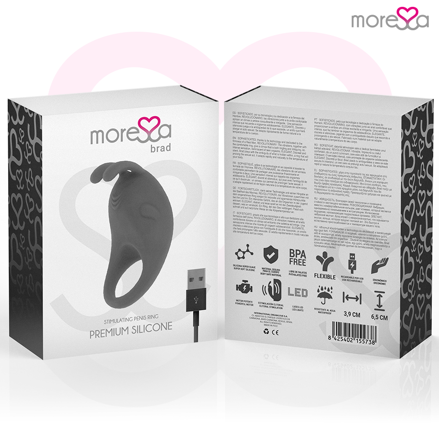 MORESSA - BRAD PREMIUM SILICONE RICARICABILE NERO – Cockring con vibrazione – foto 7