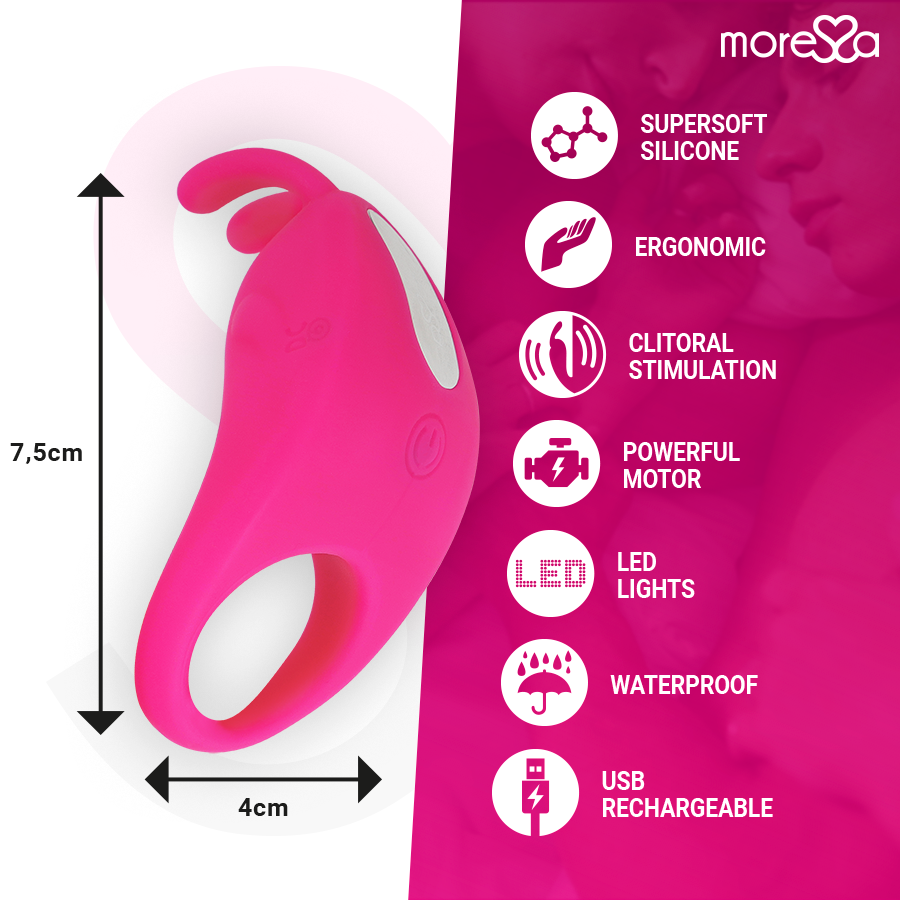 MORESSA - BRAD PREMIUM SILICONE RICARICABILE ROSA – Cockring con vibrazione – foto 4