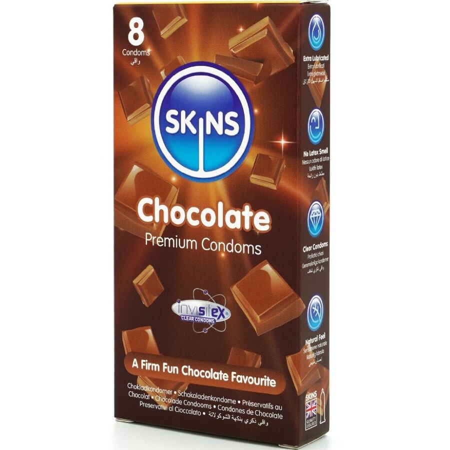 SKINS - PRESERVATIVI PREMIUM AL CIOCCOLATO CONFEZIONE DA 8 – Profumo – foto 2