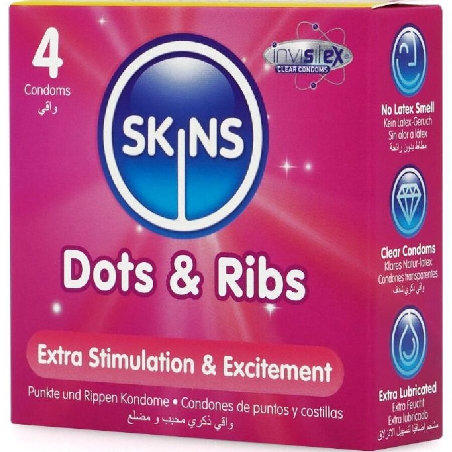 SKINS - DOTS & RIBS PREMIUM CONDOMS CONFEZIONE DA 4 – Punti e smagliature – foto 2