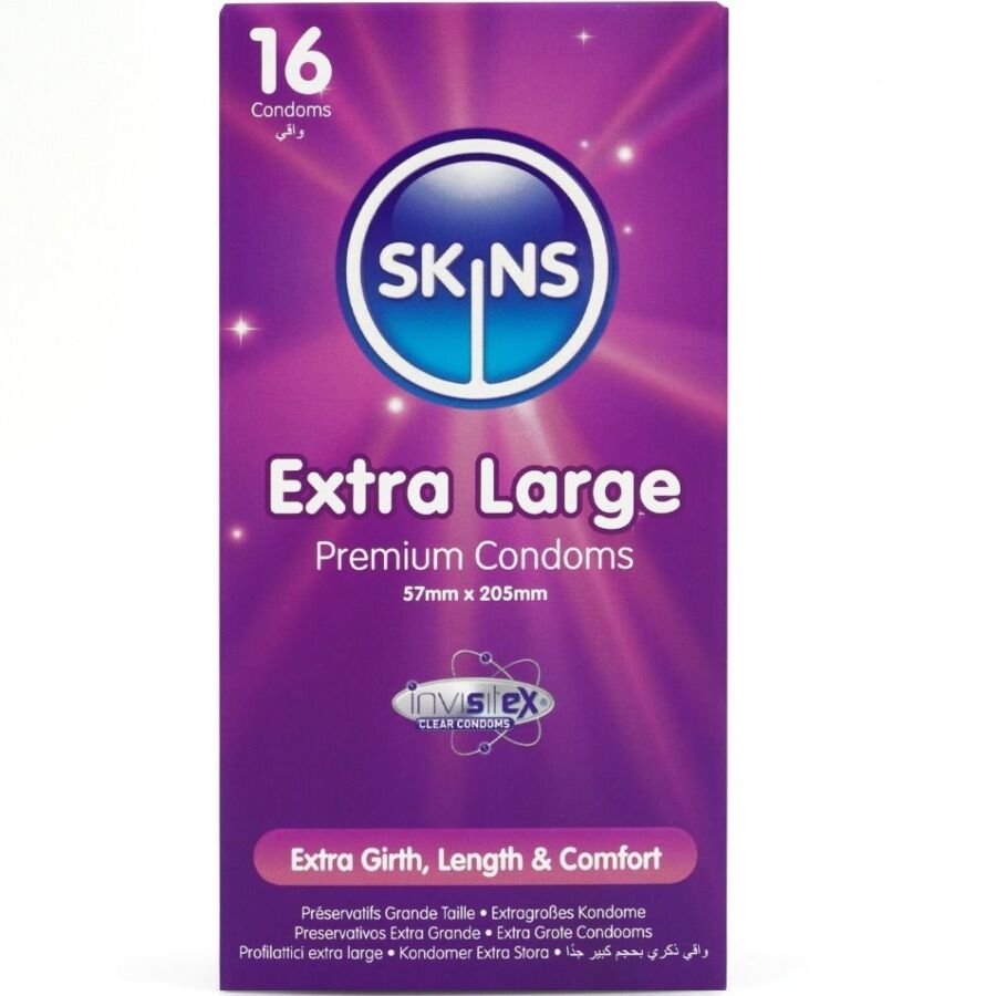 SKINS - PRESERVATIVI EXTRA LARGE PREMIUM CONFEZIONE DA 16 – Taglia XL (grande)