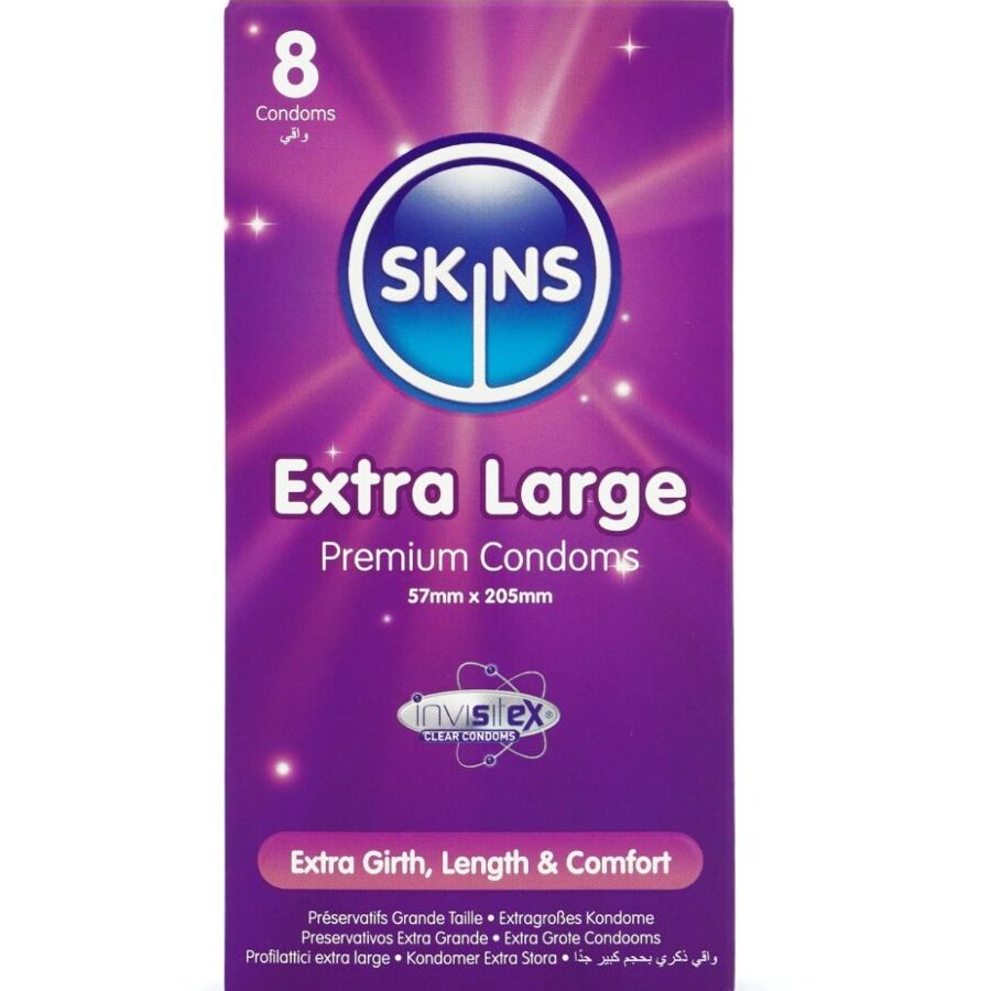 SKINS - PRESERVATIVI EXTRA LARGE PREMIUM CONFEZIONE DA 8 – Taglia XL (grande)