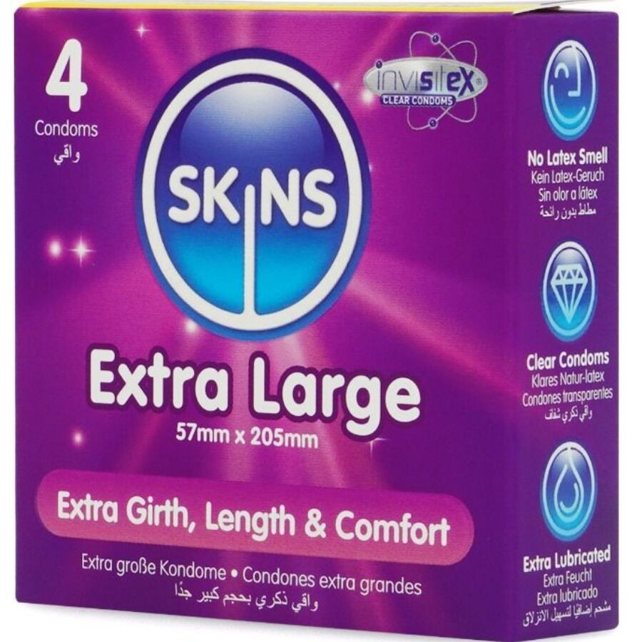 SKINS - PRESERVATIVI EXTRA LARGE PREMIUM CONFEZIONE DA 4 – Taglia XL (grande) – foto 2
