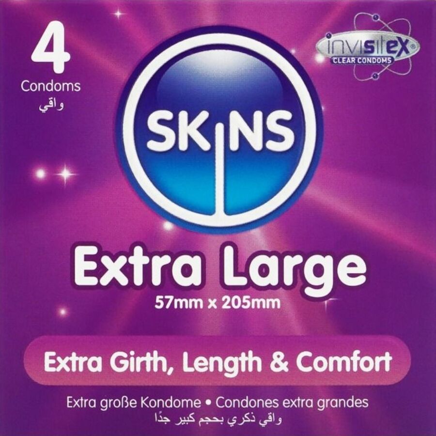 SKINS - PRESERVATIVI EXTRA LARGE PREMIUM CONFEZIONE DA 4 – Taglia XL (grande)