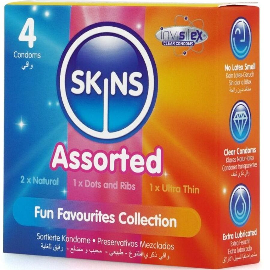 SKINS - CONFEZIONE DA 4 PRESERVATIVI ASSORTITI PREMIUM – Tutte le dimensioni della scatola – foto 2