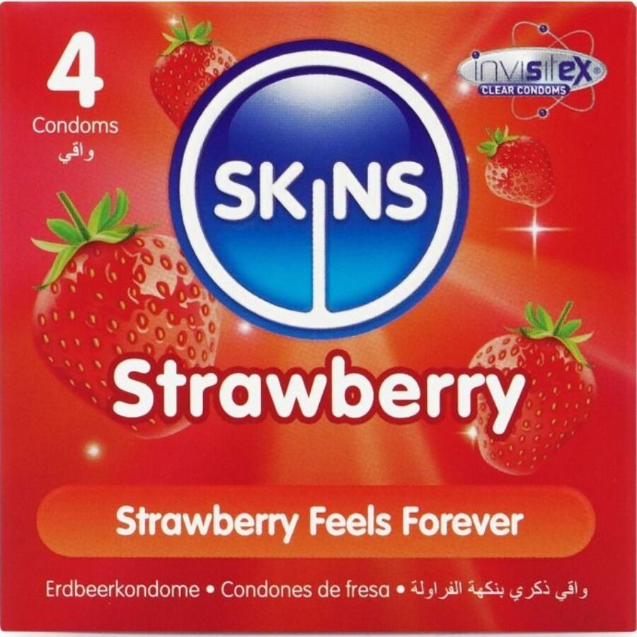 SKINS - PRESERVATIVI PREMIUM ALLA FRAGOLA CONFEZIONE DA 4 – Profumo