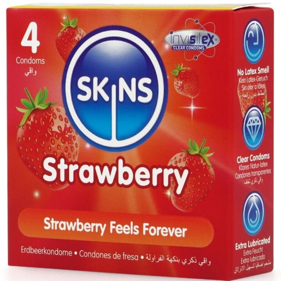 SKINS - PRESERVATIVI PREMIUM ALLA FRAGOLA CONFEZIONE DA 4 – Profumo – foto 2