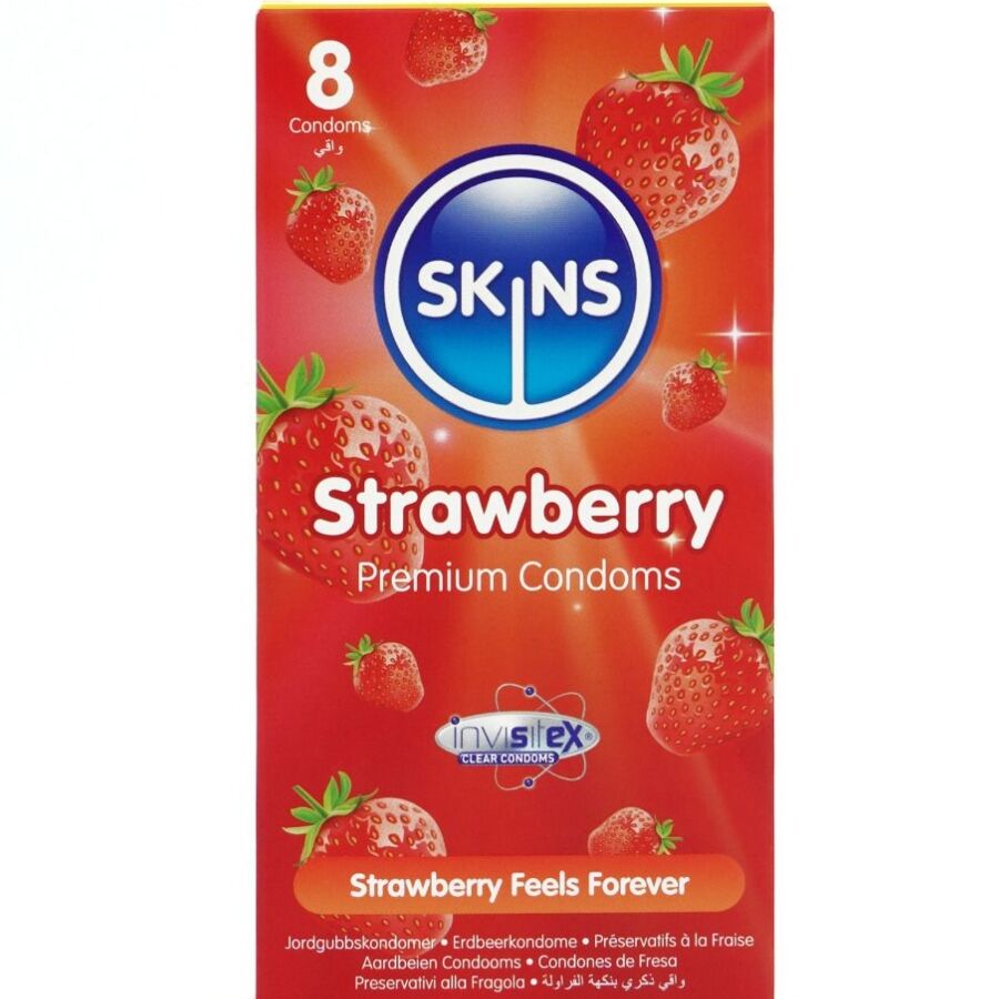 SKINS - PRESERVATIVI PREMIUM ALLA FRAGOLA CONFEZIONE DA 8 – Profumo