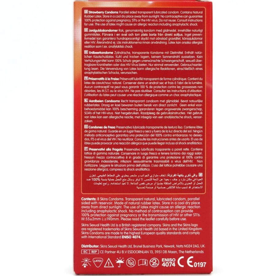 SKINS - PRESERVATIVI PREMIUM ALLA FRAGOLA CONFEZIONE DA 8 – Profumo – foto 4