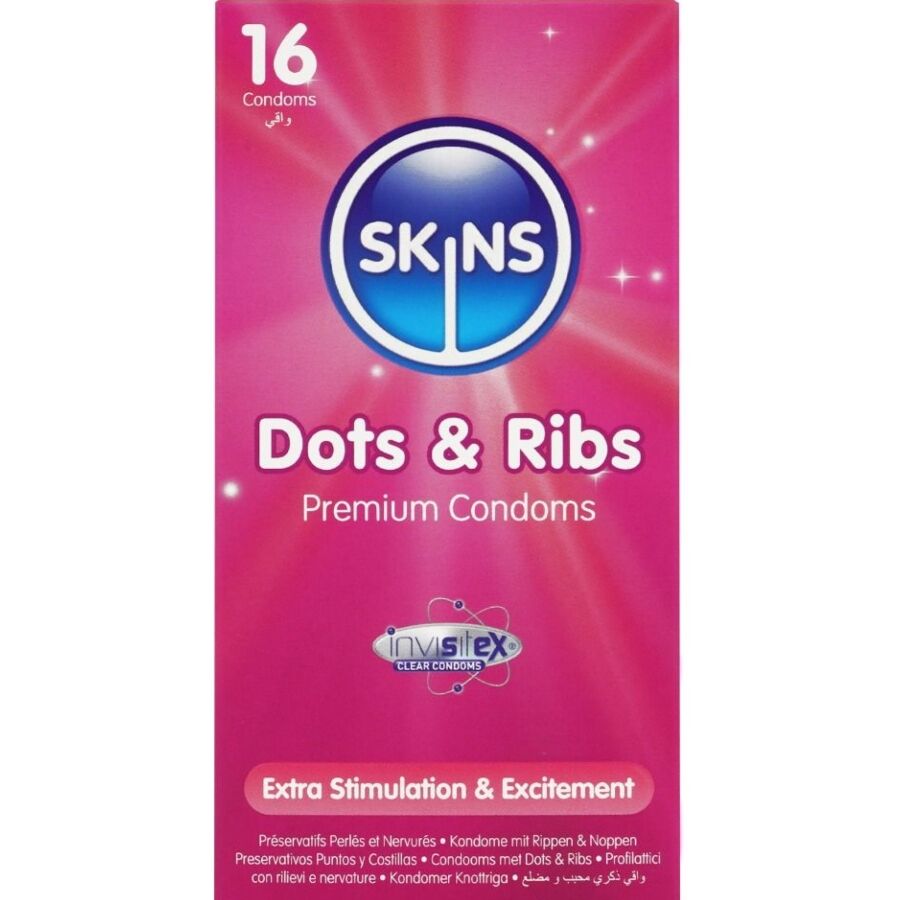 SKINS - DOTS & RIBS PREMIUM CONDOMS CONFEZIONE DA 16 – Punti e smagliature