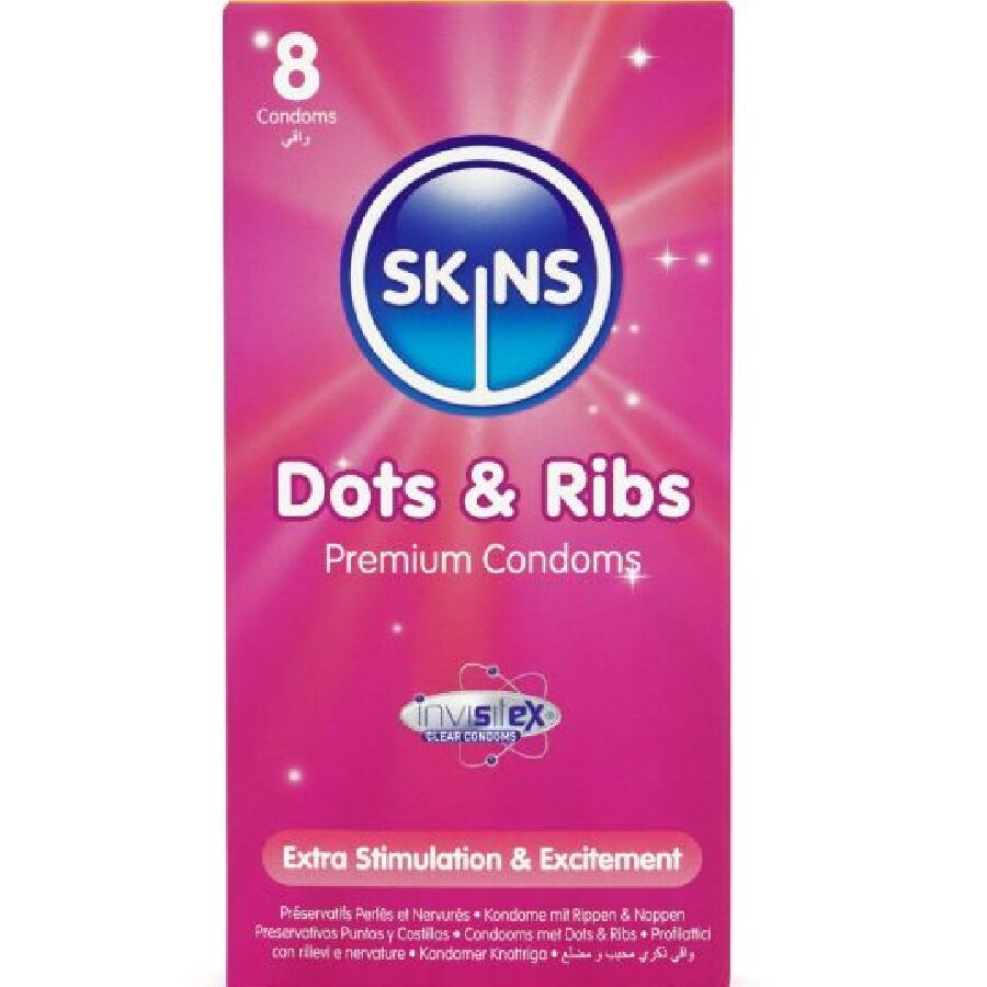 SKINS - DOTS & RIBS PREMIUM CONDOMS CONFEZIONE DA 8 – Punti e smagliature