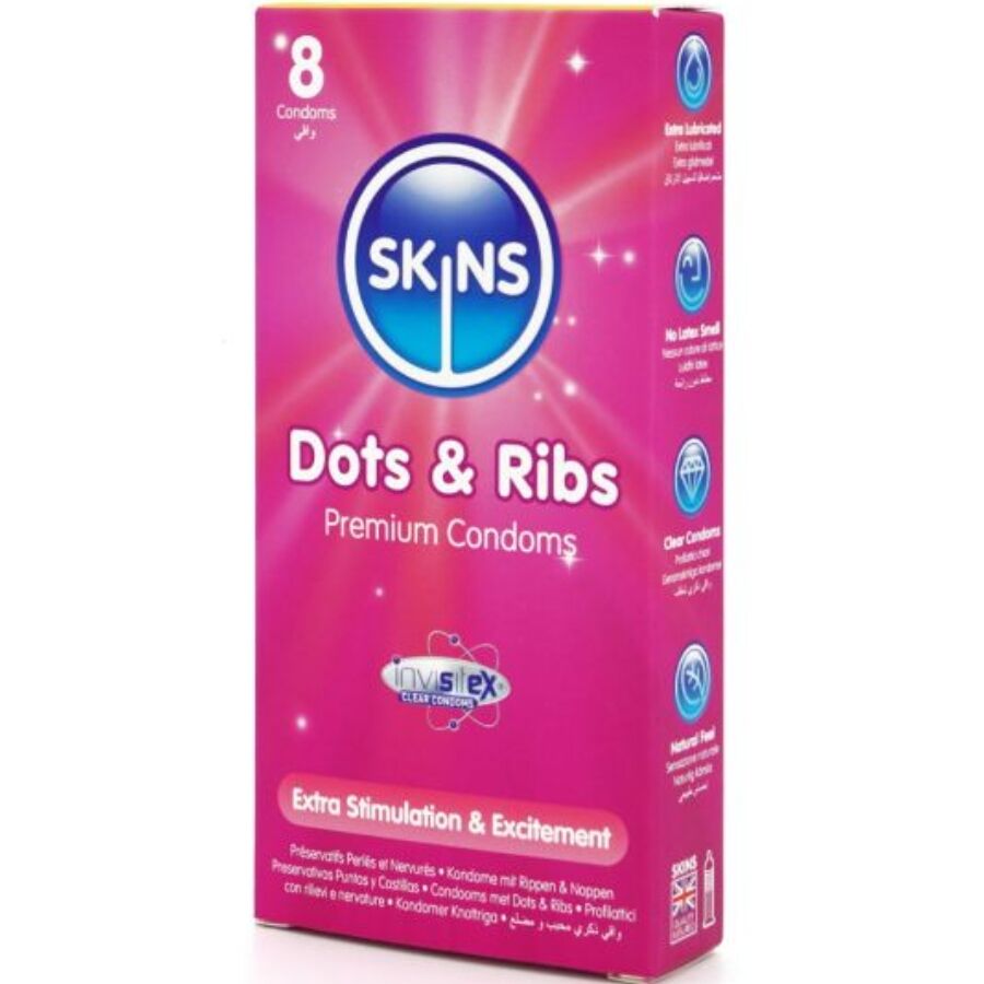 SKINS - DOTS & RIBS PREMIUM CONDOMS CONFEZIONE DA 8 – Punti e smagliature – foto 2